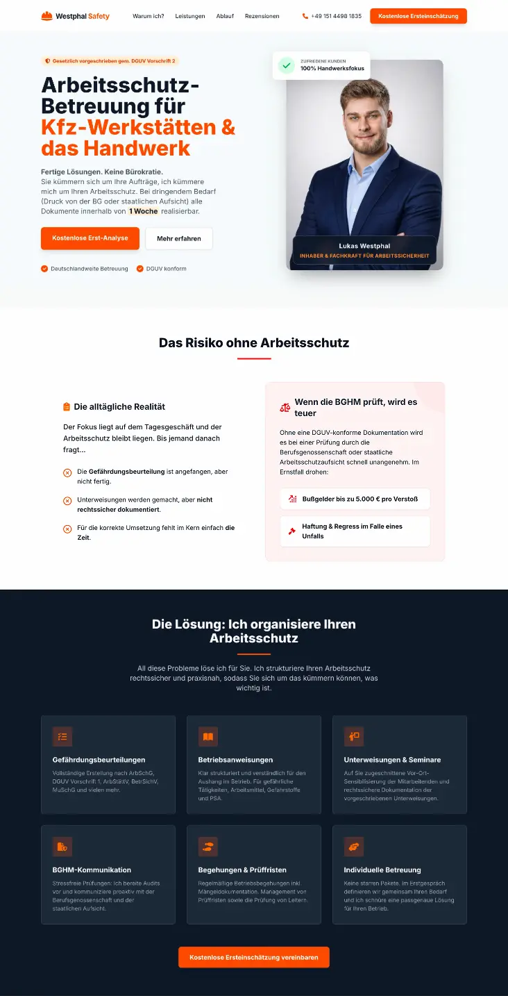 Screenshot Neue Website für Westphal Safety – Startseite