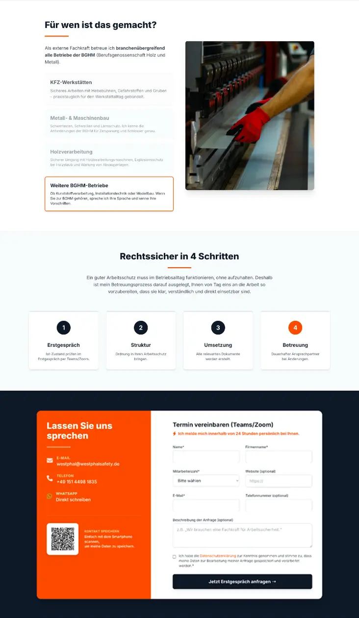 Screenshot Neue Website für Westphal Safety – Detailseite