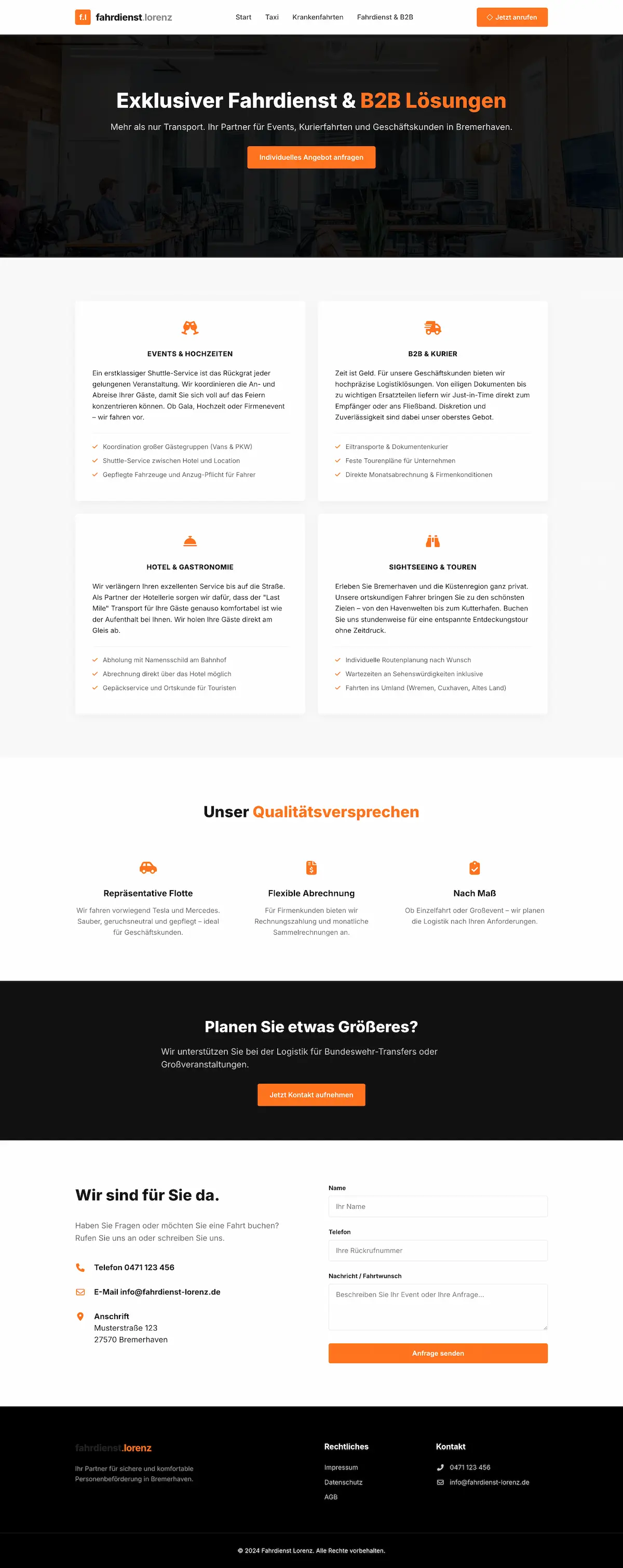 Screenshot Neue Website für Fahrdienst Lorenz – Detailseite