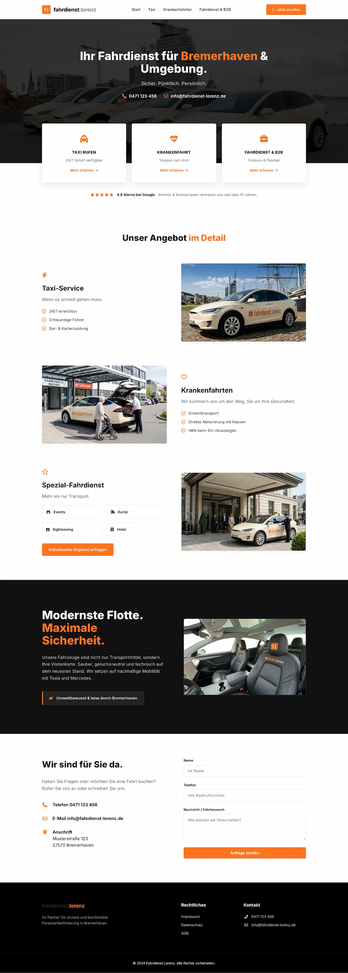 Screenshot Neue Website für Fahrdienst Lorenz – Startseite
